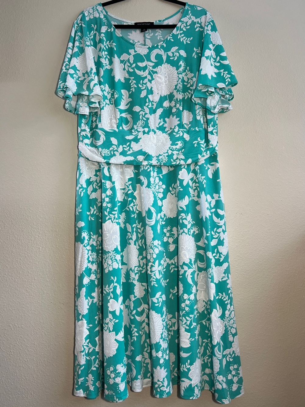 NWOT Perceptions Teal & White Floral Dress - 2X